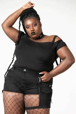 KILLSTAR Fury Road Denim Garter Shorts -AKUMU INK shop FURY ROAD DENIM GARTER SHORTS PLUS W B x1600copy