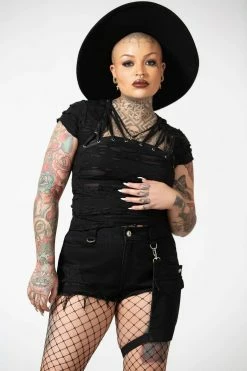 KILLSTAR Fury Road Denim Garter Shorts