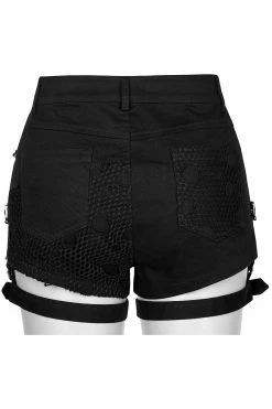 PUNK RAVE High-Waisted Garter Shorts -AKUMU INK shop Fishnet Goth Shorts