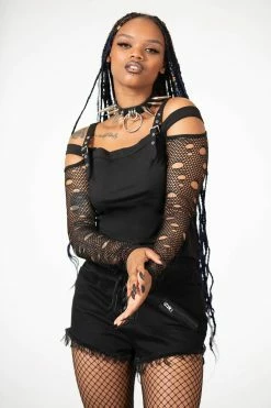 KILLSTAR Glitched Fishnet Bardot Top -AKUMU INK shop GLITCHED FISHNET BARDOT TOP W C