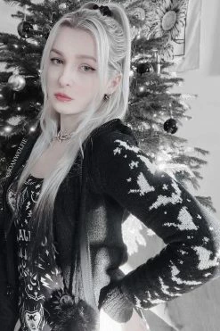 Too Fast Stars And Bats Zip Up Cardigan Sweater -AKUMU INK shop Goth Bat Sweater