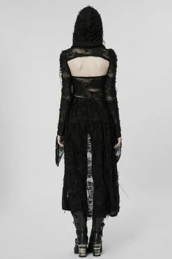 PUNK RAVE Breathless Hooded Dress Set -AKUMU INK shop Goth Distressed Cloak