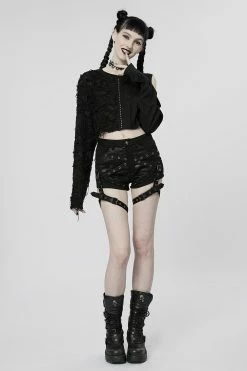 PUNK RAVE High-Waisted Garter Shorts -AKUMU INK shop Goth Distressed Shorts
