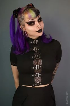 FOREST INK Winona Buckle Top -AKUMU INK shop Goth Fishnet Crop Top