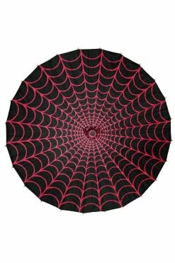Kreepsville Spiderweb Fabric Parasol [PINK/BLACK]