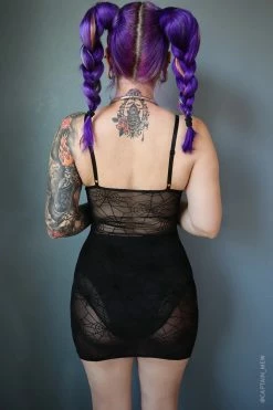 FOREST INK Spiderweb Mesh Front Tie Dress -AKUMU INK shop Gothic Mesh Womesn Dress
