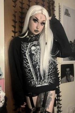 VampireFreaks Memento Mori Conjoined Skeleton Twins Sweatshirt -AKUMU INK shop Gothic Sweatshirt for Women