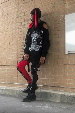 Tripp NYC Split Leg Bondage Pants [Black/Red] -AKUMU INK shop GrungeGoth
