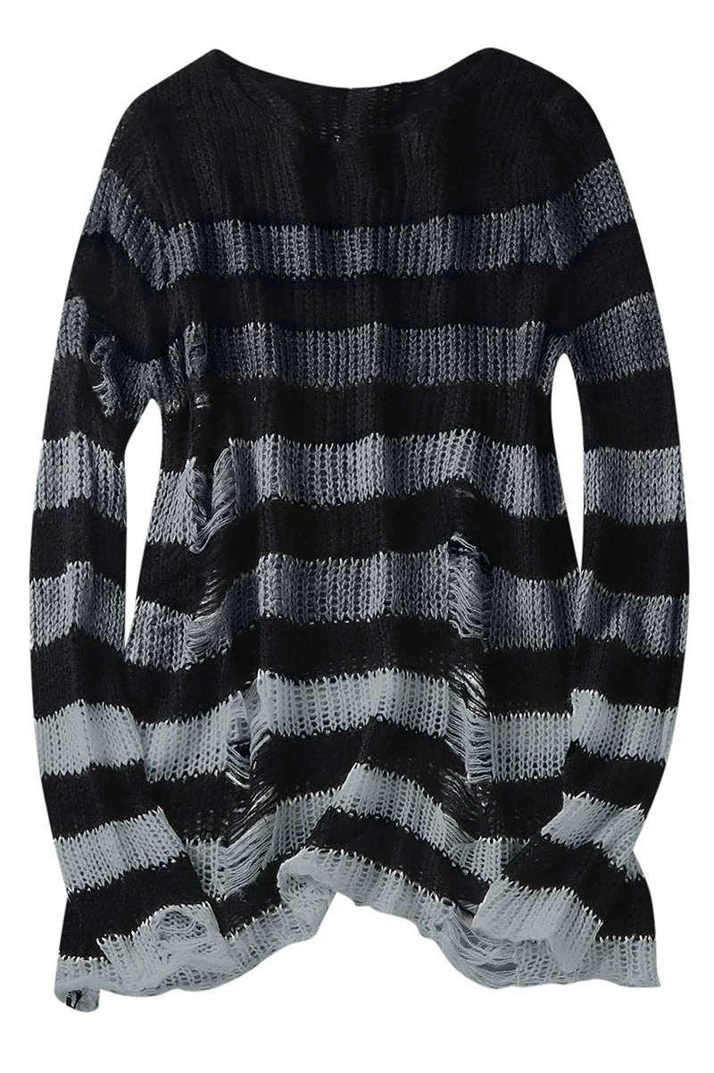 Catalyst Gradient Gray Striped Distressed Sweater 4 Catalyst Gradient Gray Striped Distressed Sweater - Image 2