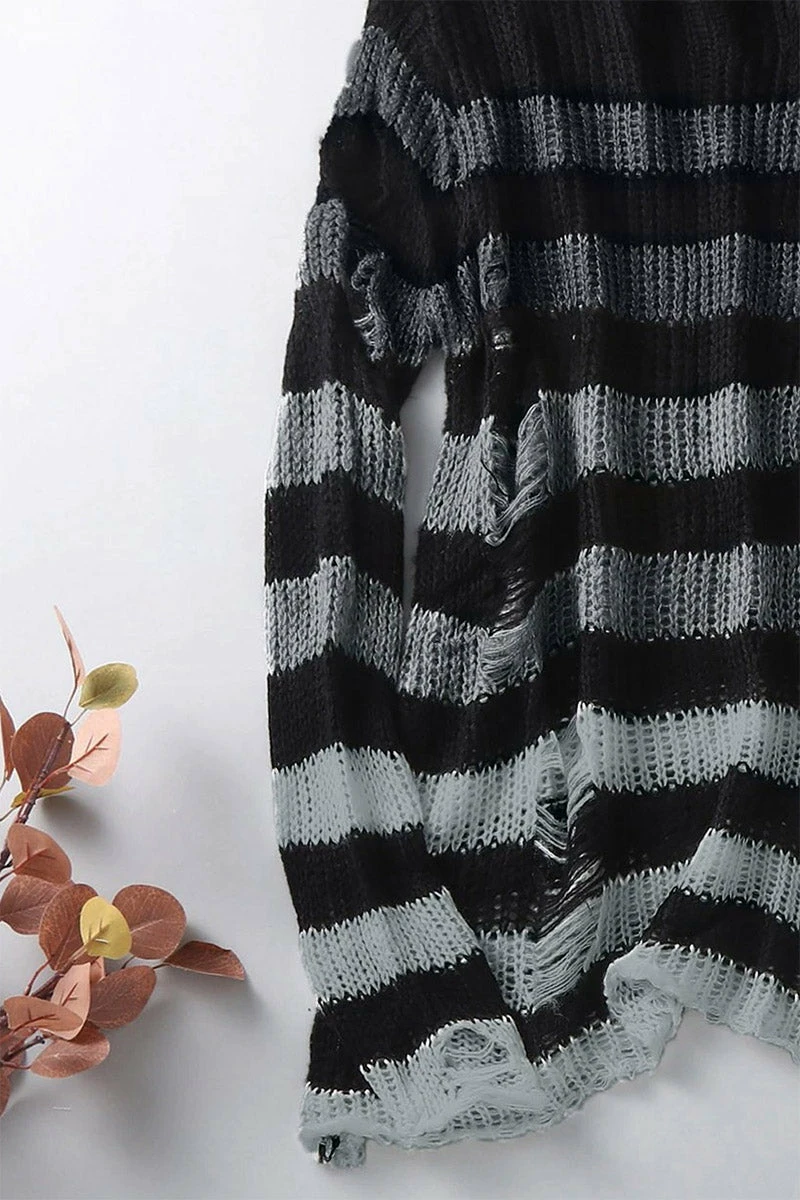 Catalyst Gradient Gray Striped Distressed Sweater 8 Catalyst Gradient Gray Striped Distressed Sweater - Image 6