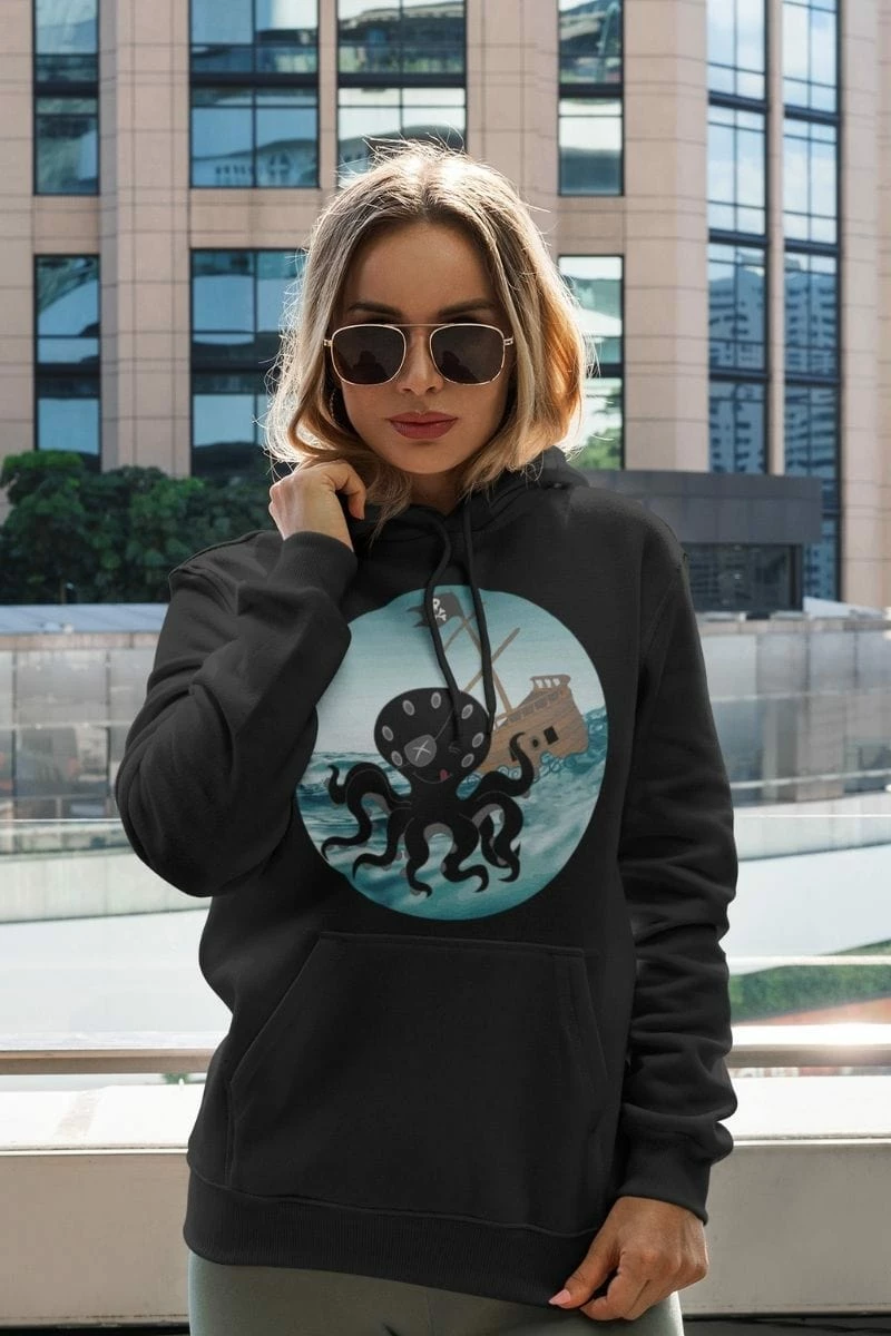 Gallery Serpentine Happy Kraken, Unisex Hoodie 3 Gallery Serpentine Happy Kraken, Unisex Hoodie