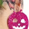 Too Fast Pink Glitter Pumpkin Hoop Earrings -AKUMU INK shop Halloween Cute Earrings