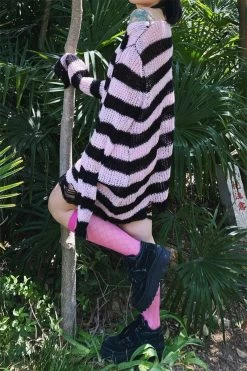 Catalyst Pastel Pink/Black Striped Distressed Sweater -AKUMU INK shop Hee73a840ea9141fcac9bb979832bfa4dpcopy