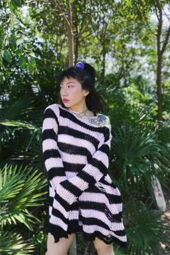 Catalyst Pastel Pink/Black Striped Distressed Sweater -AKUMU INK shop Hf167aa21eb71479e8a6d60d7e41c2efaWcopy