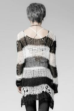 Punk Rave Damage Striped Sweater [Black/White] -AKUMU INK shop IMG 4762