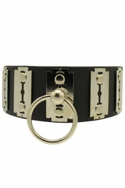 Funk Plus Razor Blade Bondage Black Leather Collar -AKUMU INK shop IMG 4917