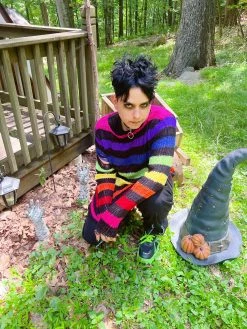 Catalyst Black Rainbow Striped Distressed Sweater -AKUMU INK shop IMG 4941