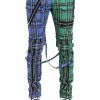 TRIPP NYC Tripp Split Leg Bondage Pants [Blue/Green Plaid] -AKUMU INK shop IS103MP BLUGRNPLD F