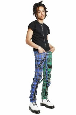 TRIPP NYC Tripp Split Leg Bondage Pants [Blue/Green Plaid] -AKUMU INK shop IS103MP BLUGRNPLD FL