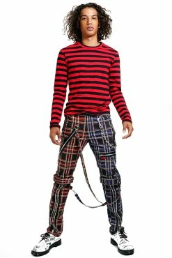 Tripp NYC Split Leg Bondage Pants [Black/Purple Plaid] -AKUMU INK shop IS103PA BLKPURPPLD FULL