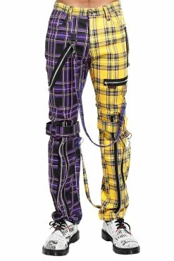 Tripp NYC Split Leg Bondage Pants [Purple/Yellow Plaid]