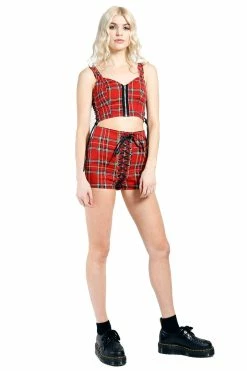 Tripp NYC High Waist Corset Shorts [Red Plaid] -AKUMU INK shop IS9456P REDPLD FL