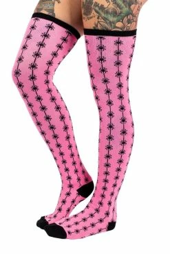 Too Fast Pink Spider Thigh High Socks