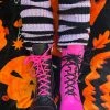VampireFreaks Funeral Flowers Striped Leg Warmers [BLACK/LILAC] -AKUMU INK shop Kawaii Leg Warmers