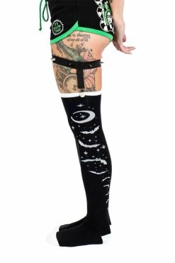 Too Fast Bats And Stars Thigh High Garter Socks -AKUMU INK shop Knitted Goth Stockings