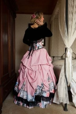 Gallery Serpentine Alice In Wonderland Pink & Black Victorian Corset Gown -AKUMU INK shop LINNETSilviaPinkAliceinWonderlandunderbustcorsetgown3