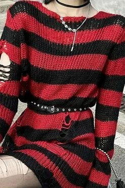 Catalyst Red/Black Striped Distressed Sweater -AKUMU INK shop L g0159834953 000copy