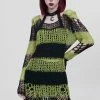 PUNK RAVE Bleed Green Striped Sweater [BLACK/GREEN] -AKUMU INK shop Lime Green Goth Sweater