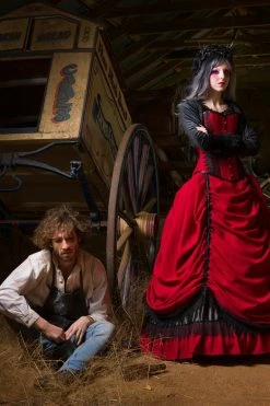 Gallery Serpentine Gothic Red & Black Victorian Wedding Dress, Made To Measure -AKUMU INK shop LinnetFlorenciaredvictorianweddingdress6