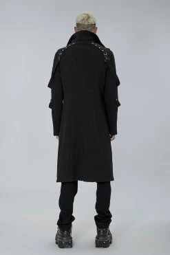 PUNK RAVE Black Militia Trench Coat 16 PUNK RAVE Black Militia Trench Coat -AKUMU INK shop Mens Black Bondage trench coat