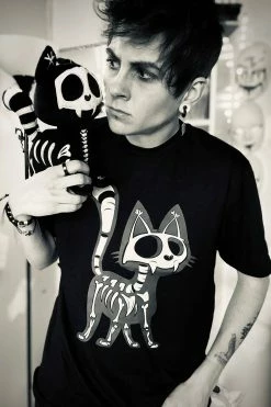 VampireFreaks Skelekitty Tee [Multiple Styles Available] -AKUMU INK shop Mens Goth Cat Shirt