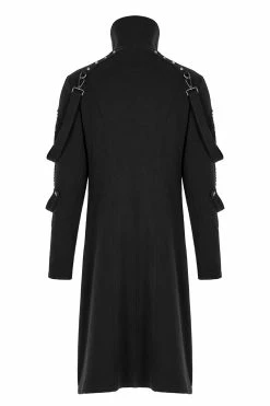 PUNK RAVE Black Militia Trench Coat 21 PUNK RAVE Black Militia Trench Coat -AKUMU INK shop Mens Plus Size Coat