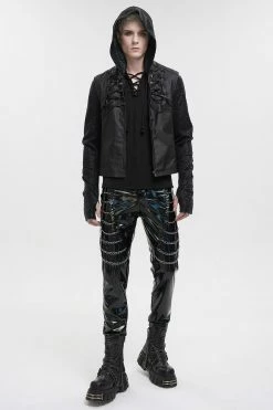 DEVIL FASHION Holographic Hell Leather Pants -AKUMU INK shop Mens Rave Shiny Pants
