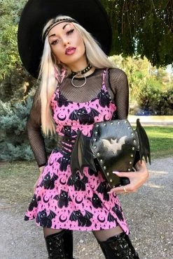 Too Fast Vampurr The Vampire Cat Skater Dress -AKUMU INK shop Occult Pink Dress