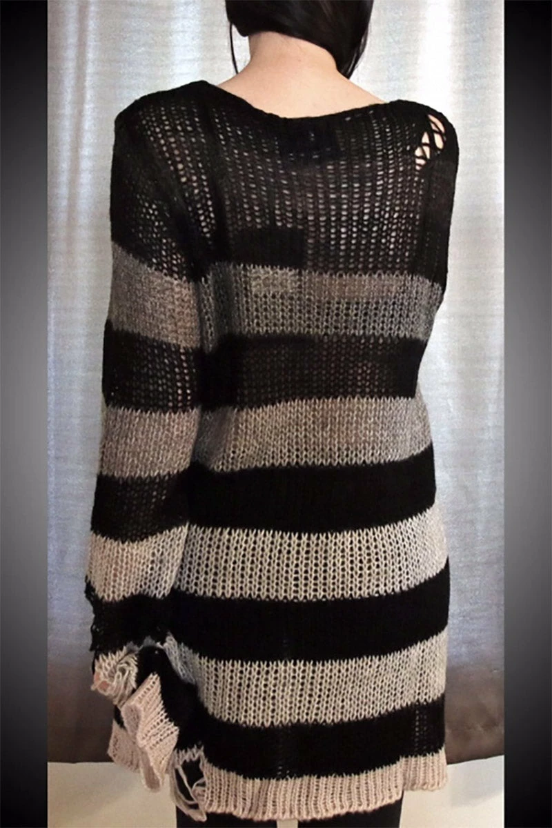 Catalyst Gradient Gray Striped Distressed Sweater 6 Catalyst Gradient Gray Striped Distressed Sweater - Image 4