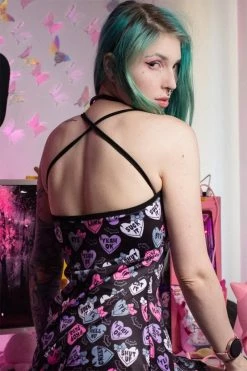 Too Fast Creepy Candy Hearts Skater Dress -AKUMU INK shop Pastel Punk Dress