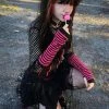 VampireFreaks Emo Striped Arm Warmers [Black/HotPink] -AKUMU INK shop Pink Gloves For Women