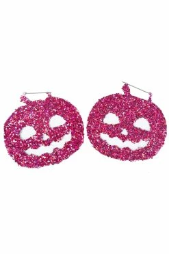 Too Fast Pink Glitter Pumpkin Hoop Earrings -AKUMU INK shop Pumpkin Earrings