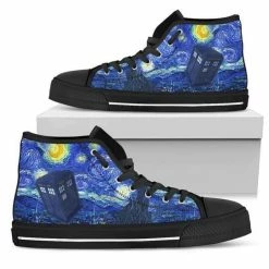 Gallery Serpentine Tardis On A Starry Night Men's Hi Tops, FREE Shipping -AKUMU INK shop REG51VanGoghandthedoctorhitopsneakerstarrynight