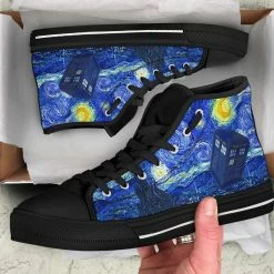 Gallery Serpentine Tardis On A Starry Night Men's Hi Tops, FREE Shipping -AKUMU INK shop REG51VanGoghandthedoctorhitopsneakerstarrynight4