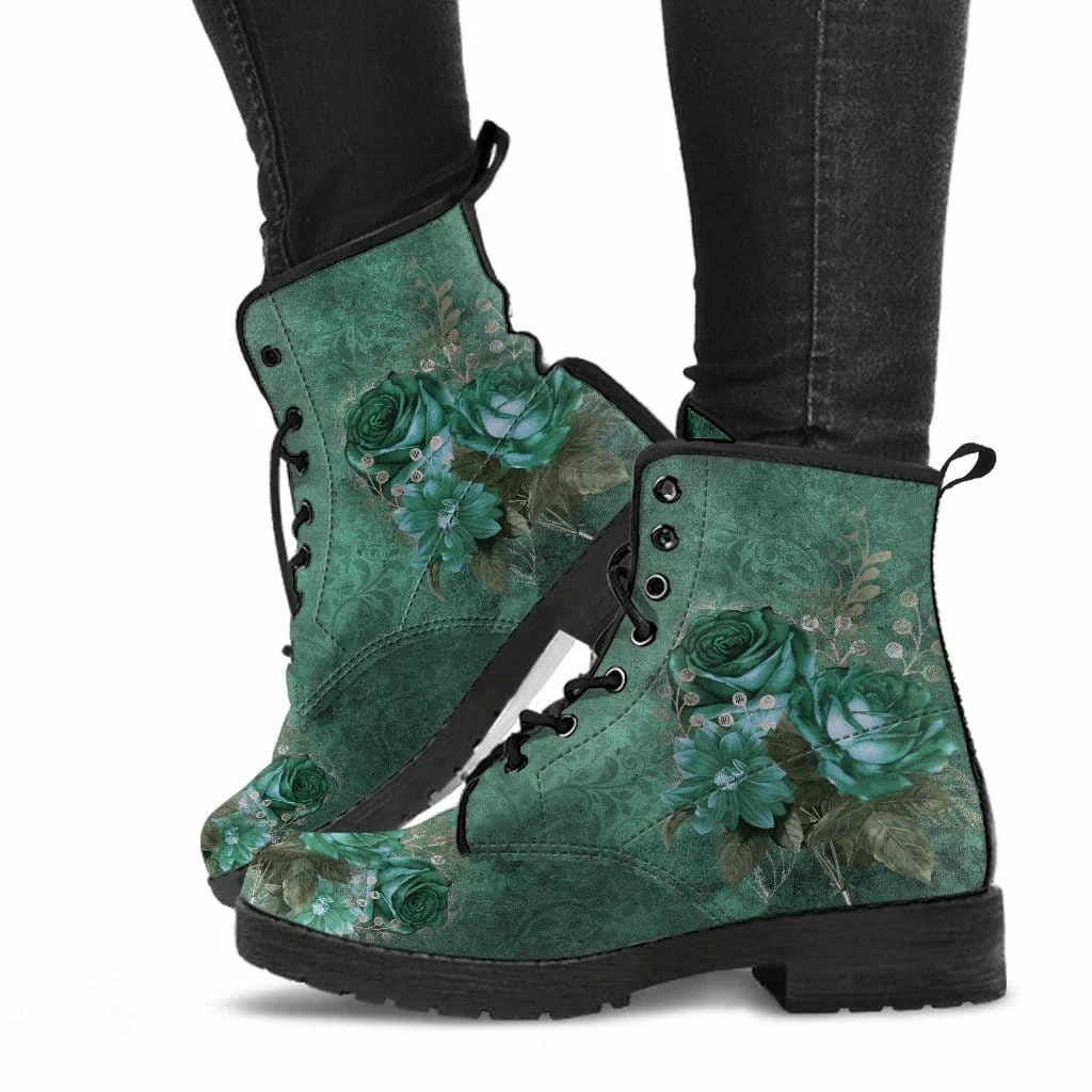 Gallery Serpentine Green Roses, Vegan Women's Boots, FREE Shipping 4 Gallery Serpentine Green Roses, Vegan Women's Boots, FREE Shipping - Image 2