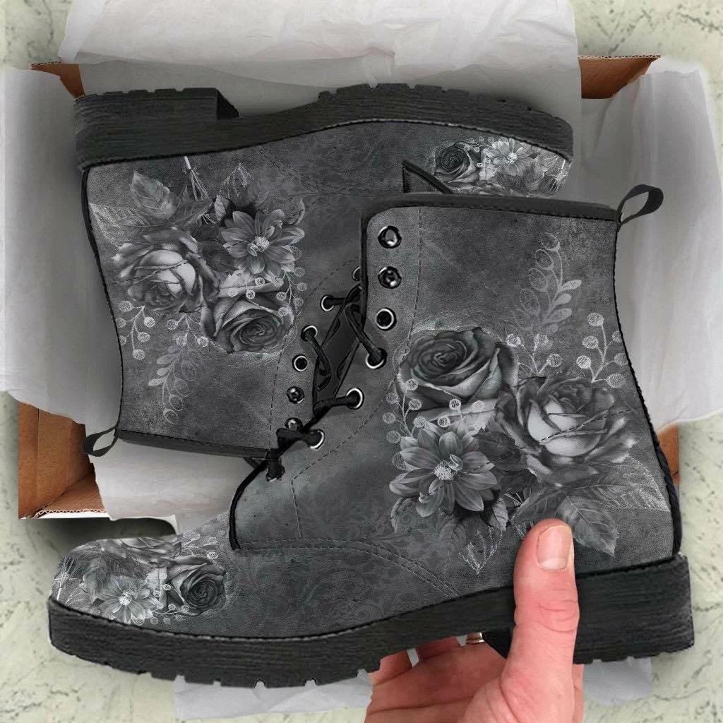 Gallery Serpentine Grey Roses, Vegan Women's Boots, FREE Shipping 7 Gallery Serpentine Grey Roses, Vegan Women's Boots, FREE Shipping - Image 5