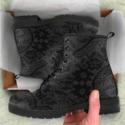 Gallery Serpentine Black Gothic Lace On Grey Vegan Women's Boots, FREE Shipping 13 Gallery Serpentine Black Gothic Lace On Grey Vegan Women's Boots, FREE Shipping -AKUMU INK shop REG814