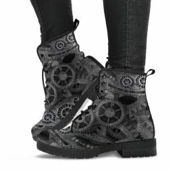 Gallery Serpentine Grey Steampunk Men's Vegan Boots, FREE Shipping -AKUMU INK shop REG84SteampunkGearsgrey1