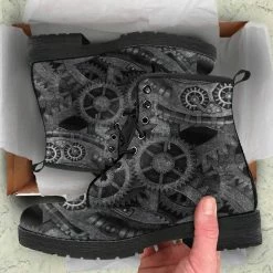 Gallery Serpentine Grey Steampunk Men's Vegan Boots, FREE Shipping -AKUMU INK shop REG84SteampunkGearsgrey4