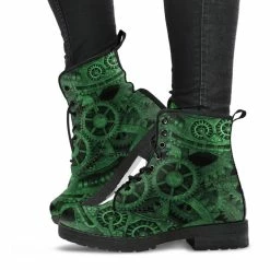 Gallery Serpentine Green Steampunk, Vegan Women's Boots, FREE Shipping -AKUMU INK shop REG86SteampunkGearsgreen1
